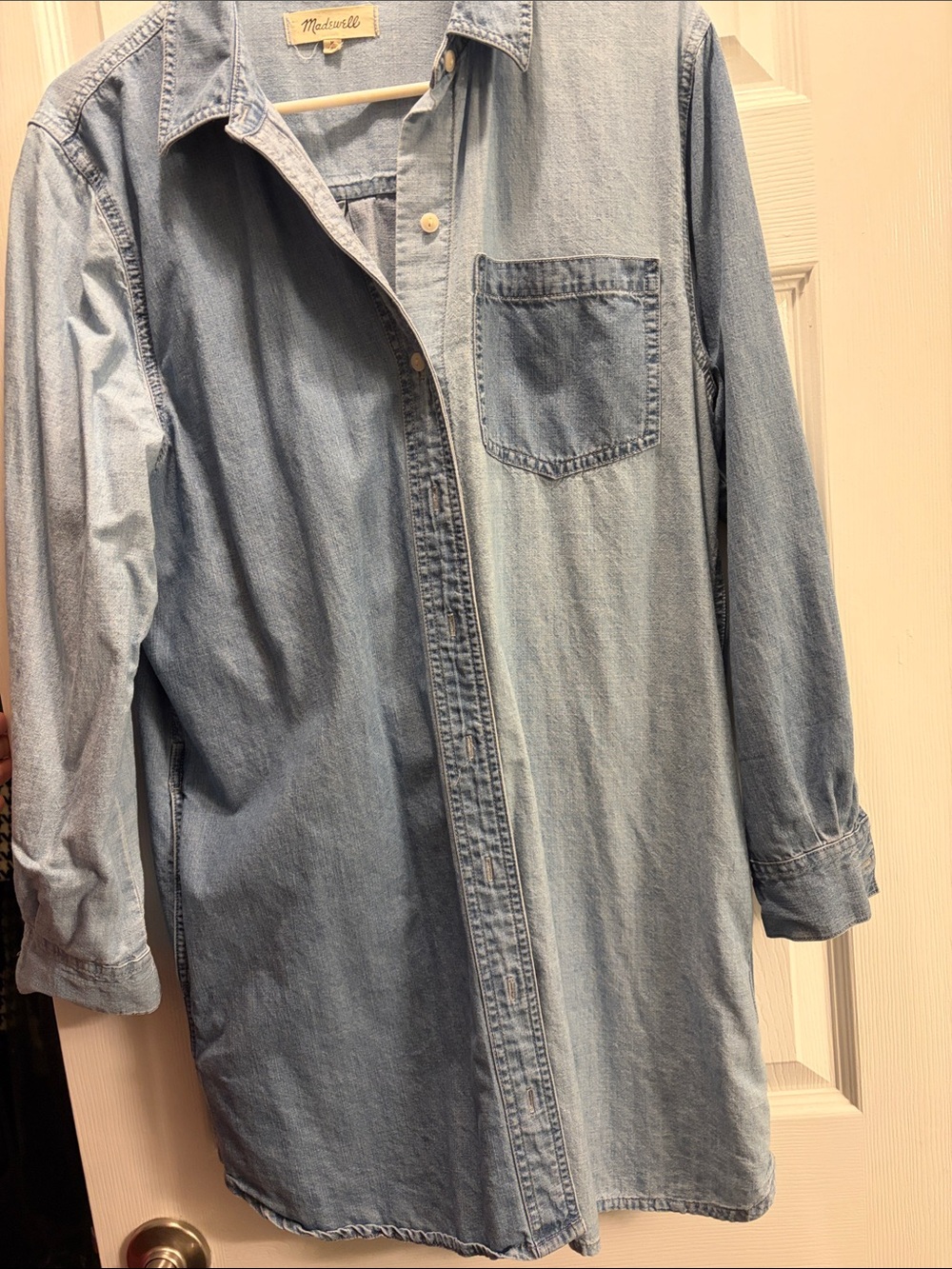 Two-Tone Light Blue Denim Shirt Dress